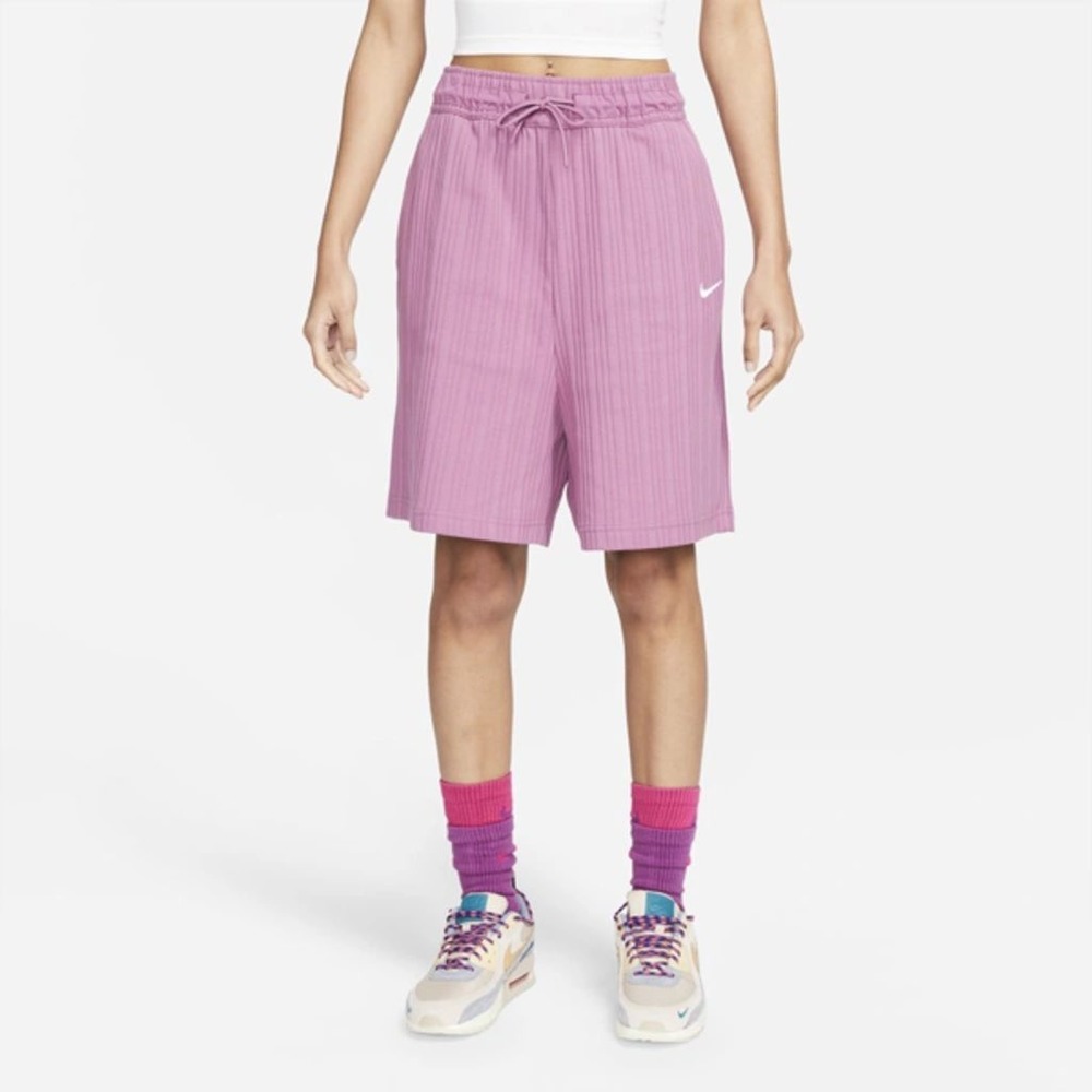 Nike Sportswear Ribbed Jersey Shorts Purple High Rise Wide Leg Small